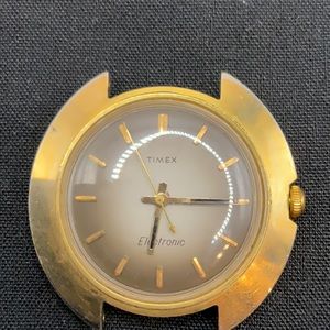 Vtg 1970s Timex Saucer Electronic Gold Tone W.R. Mens